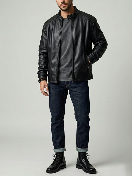 Racer Jacket in Black Vegan Leather
