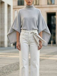 Recycled Knit Poncho in Grey Knit