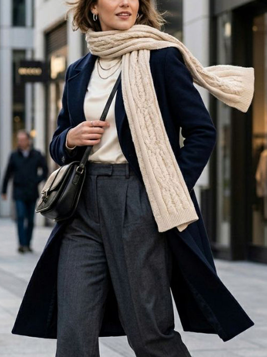 Recycled Braided Knit Scarf in Beige Knit