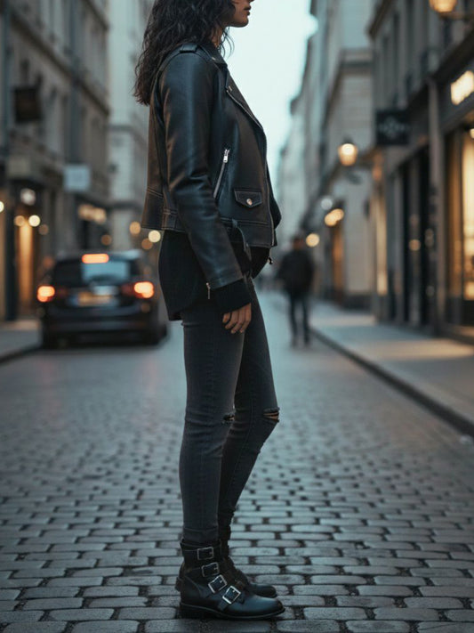 4 Strap Biker Boots in Black