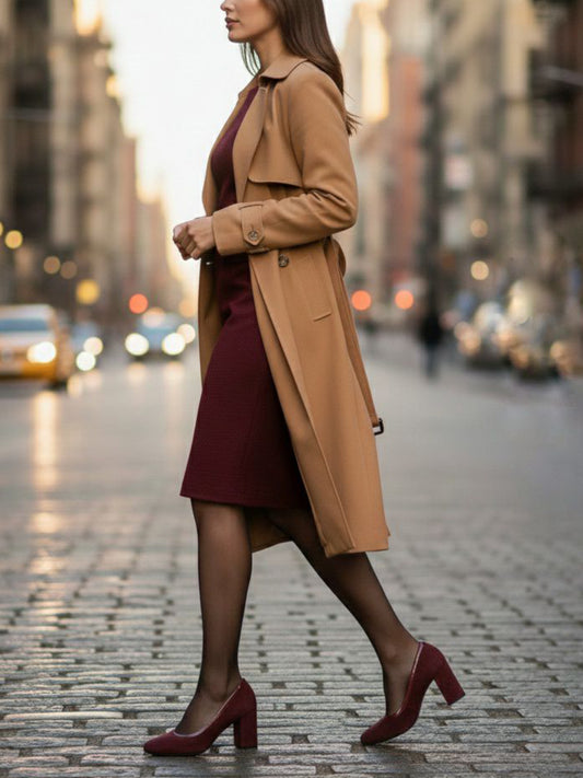 Block Heels in Wine Vegan Suede, heel detail