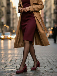 Block Heels in Wine Vegan Suede, heel detail