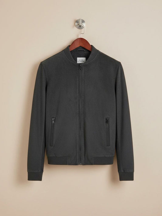 Bomber Jacket in Black Vegan Suede
