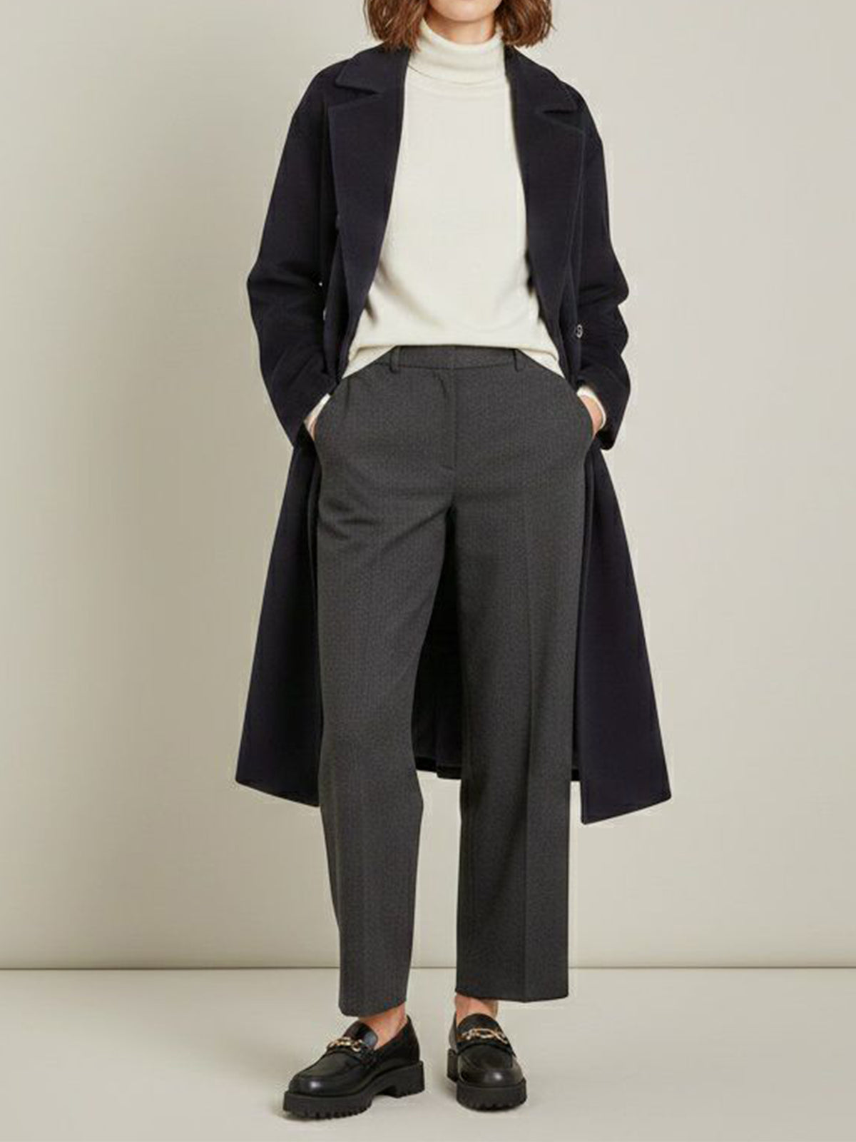 Double Breasted Vegan Wool Coat in Black