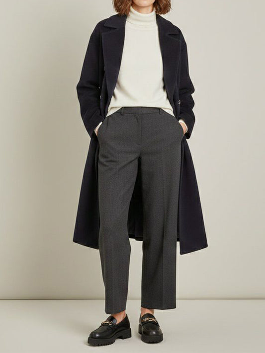 Double Breasted Vegan Wool Coat in Black