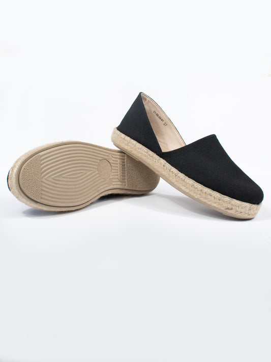 Recycled Espadrille Sandals in Black Canvas