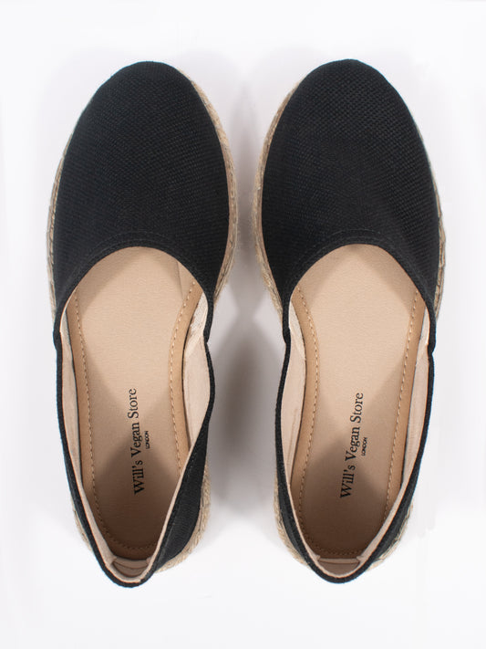 Recycled Espadrille Sandals in Black Canvas
