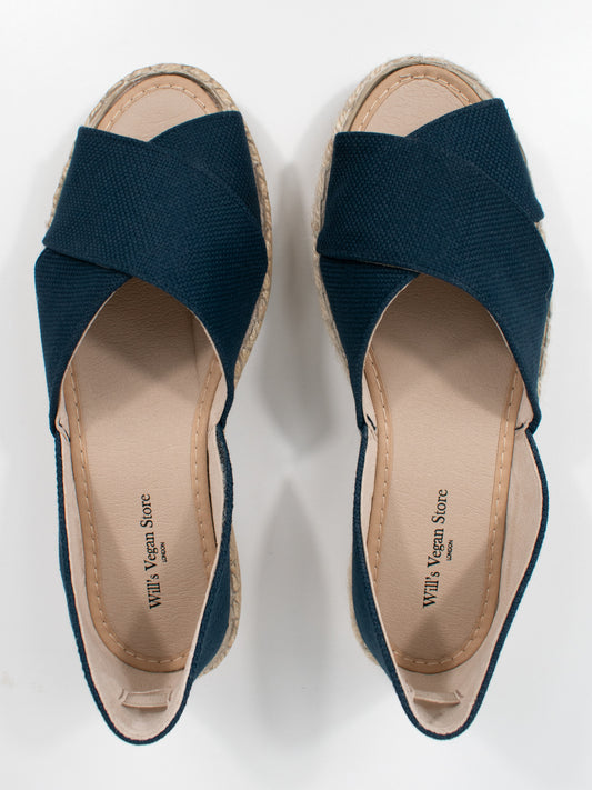 Recycled Espadrille Cross Over Straps in Beige Canvas