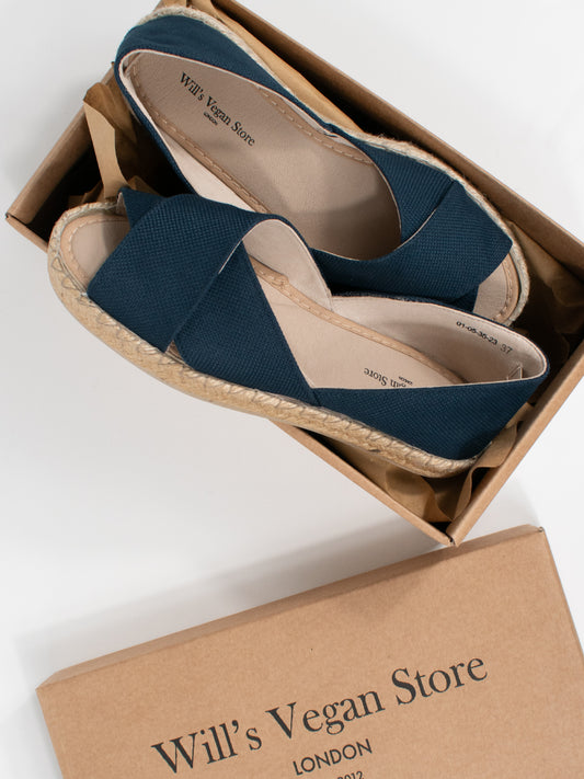 Recycled Espadrille Cross Over Straps in Beige Canvas