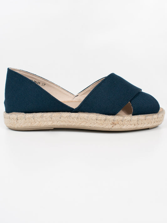 Recycled Espadrille Cross Over Straps in Beige Canvas