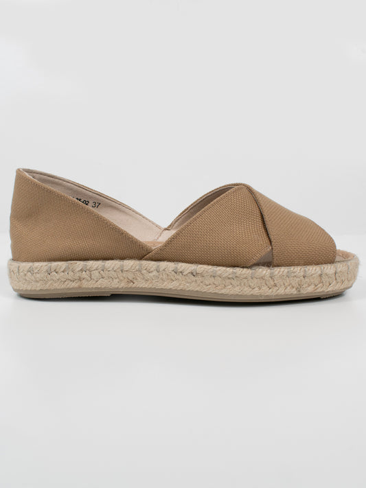 Recycled Espadrille Cross Over Straps in Beige Canvas
