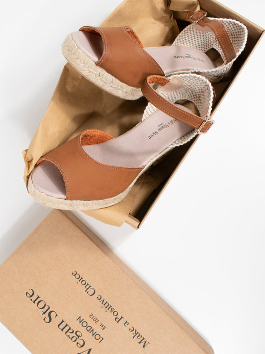 Espadrille Wedges in Tan Canvas