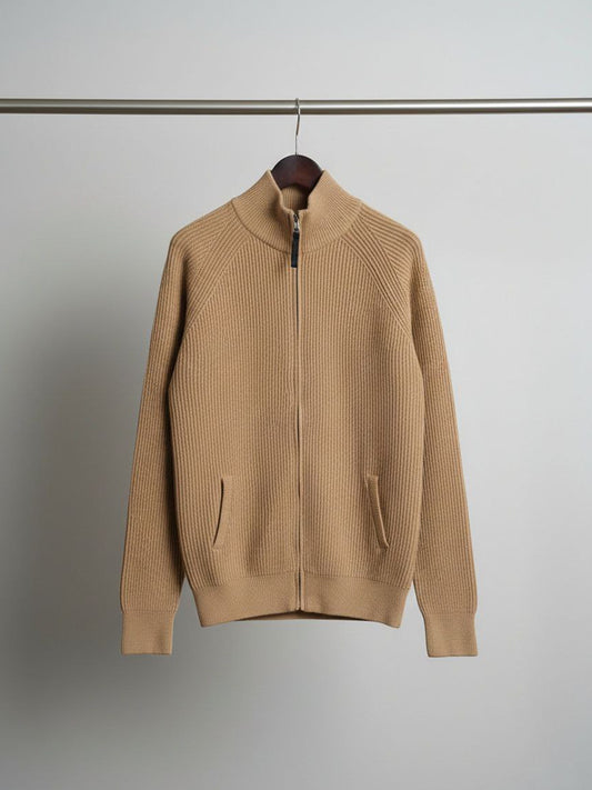 Full Zip Knitted Jacket in Tan