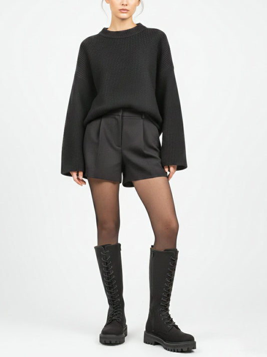 Lace-Up Vegan Suede High Boots in Black