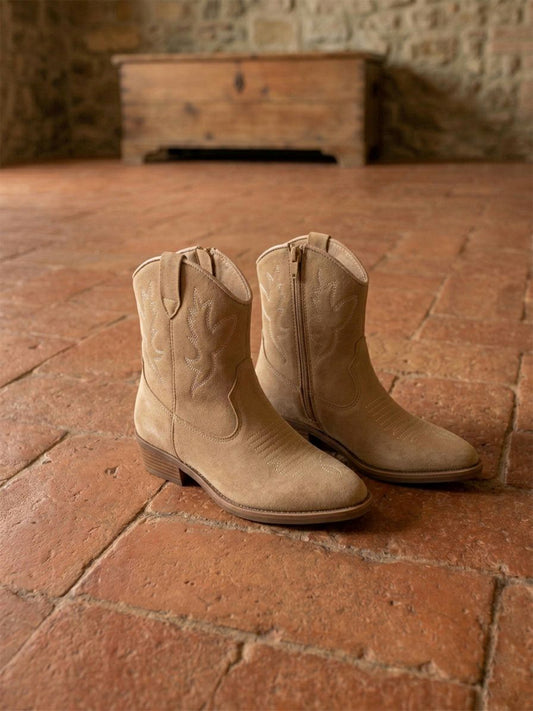 Low Western Boots in Sand Vegan Suede