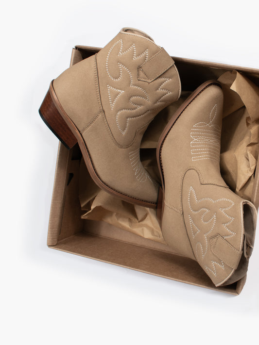 Low Western Boots in Sand Vegan Suede