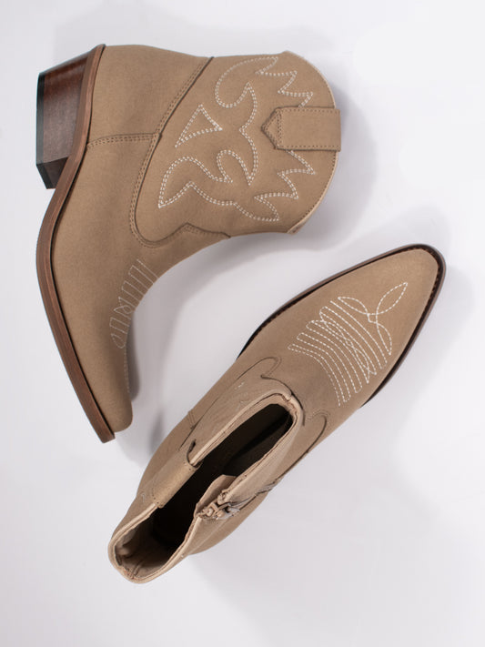 Low Western Boots in Sand Vegan Suede