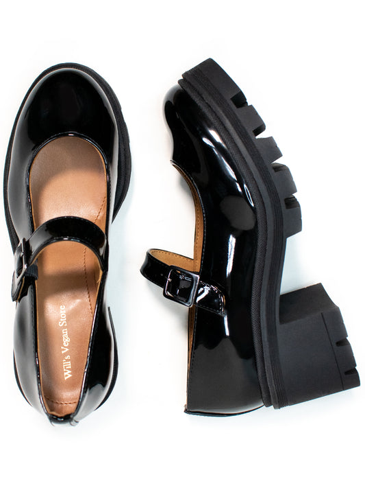 Track Sole Mary Janes in Black