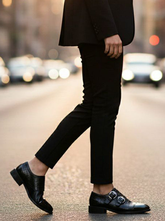 Mock Croc Monk Straps in Moc Croc Vegan Leather