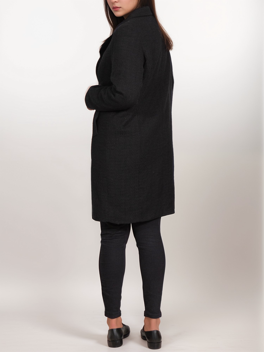 Structured Vegan Wool Coat in Black, on model