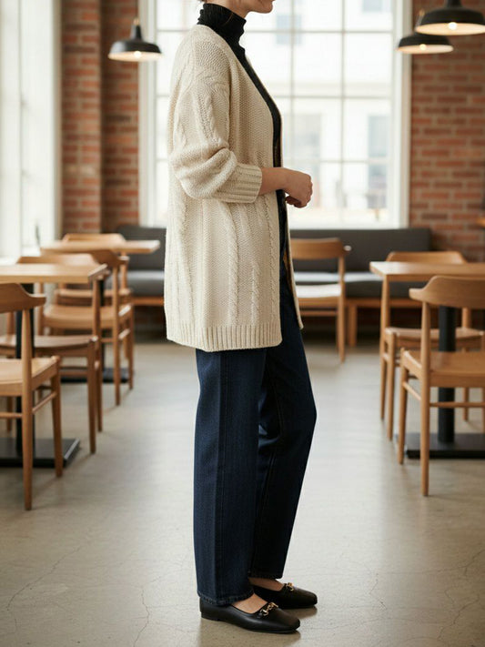 Recycled Chunky Knit Cardigan in Cream Knit