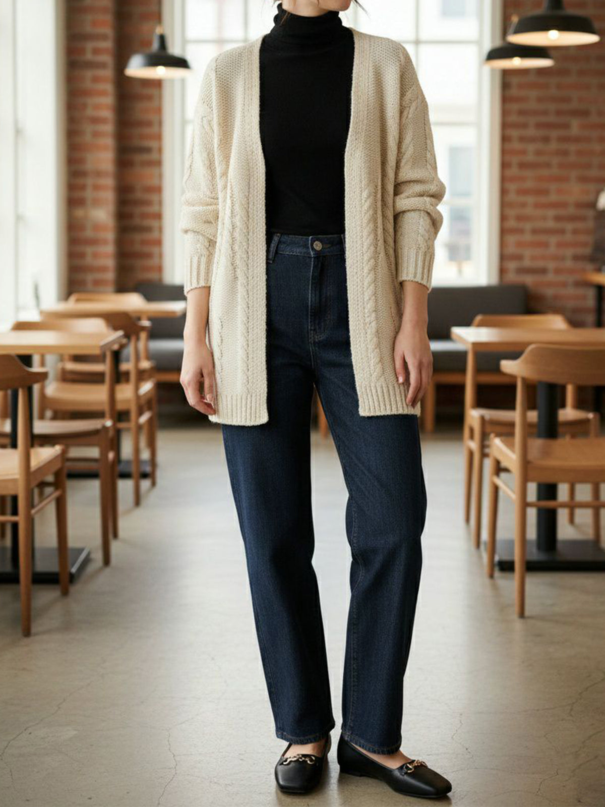 Recycled Chunky Knit Cardigan in Cream Knit