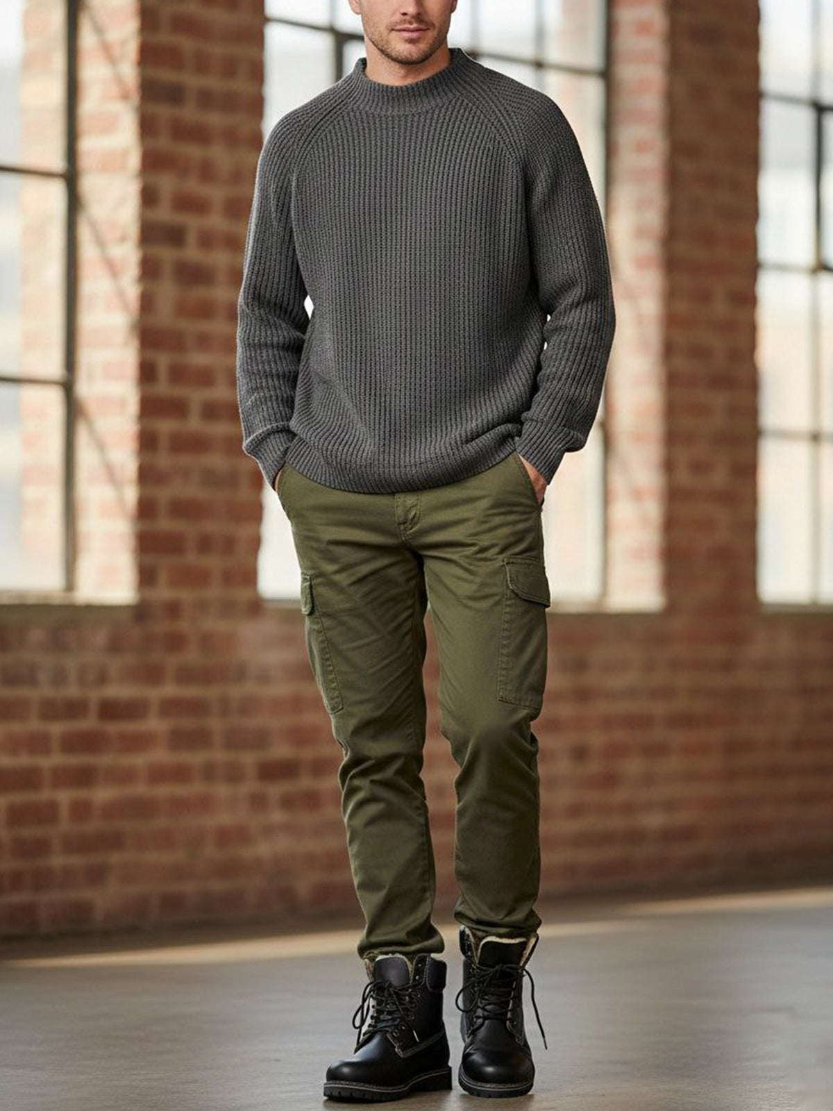 Recycled Slouch Knit Mockneck in Charcoal Knit