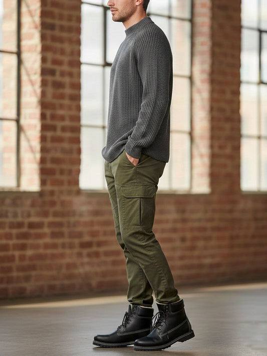 Recycled Slouch Knit Mockneck in Charcoal Knit
