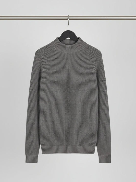 Recycled Slouch Knit Mockneck in Charcoal Knit