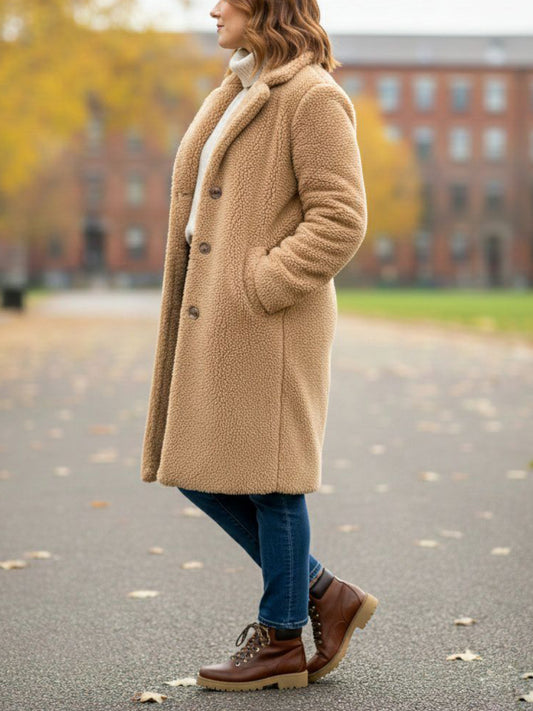 Recycled Teddy Coat in Tan Recycled Teddy