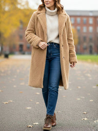 Recycled Teddy Coat in Tan Recycled Teddy