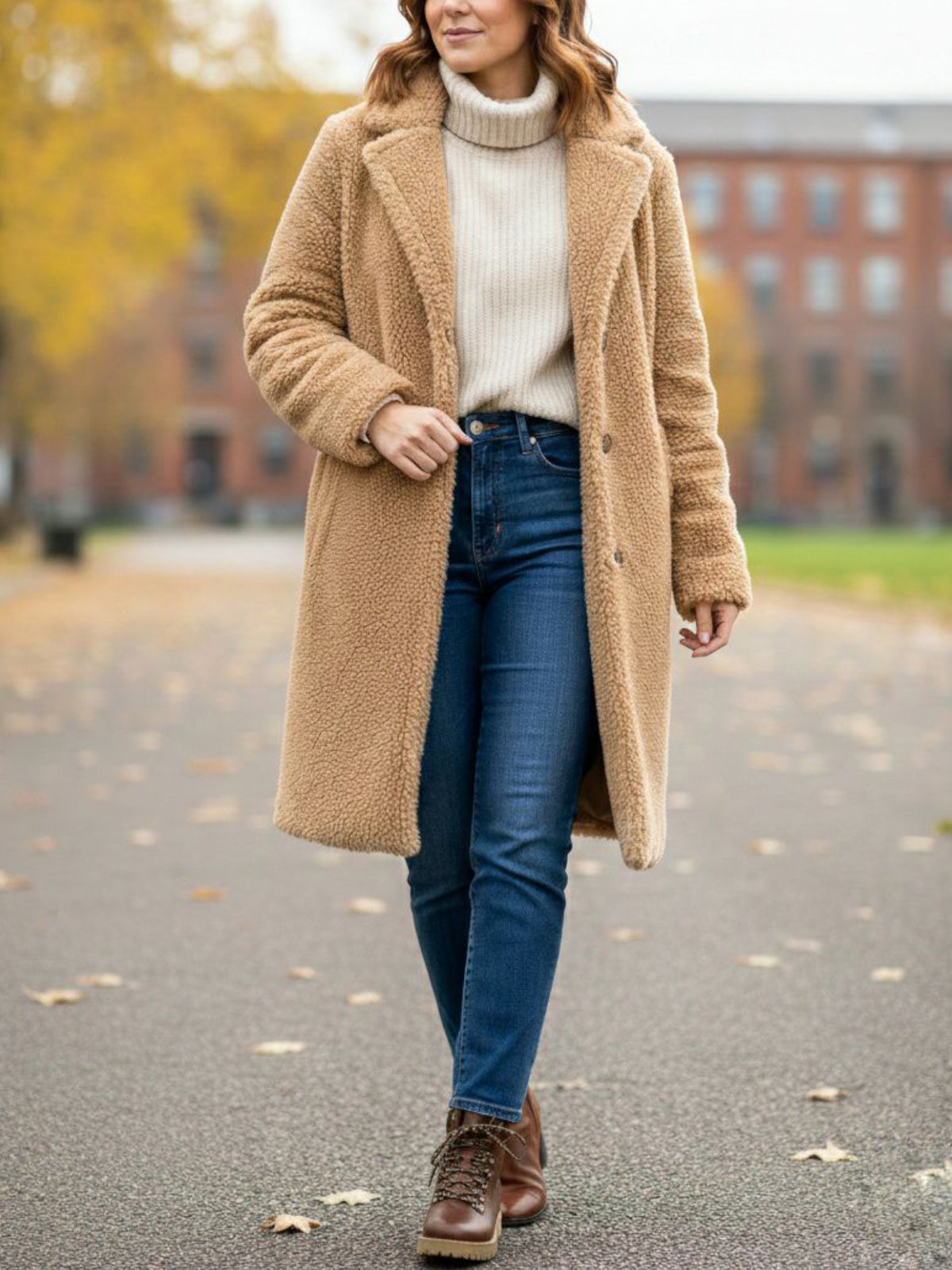 Recycled Teddy Coat in Tan Recycled Teddy