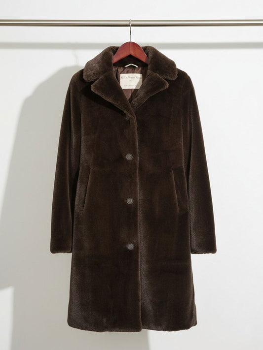 Recycled Vegan Fur Coat in Chocolate