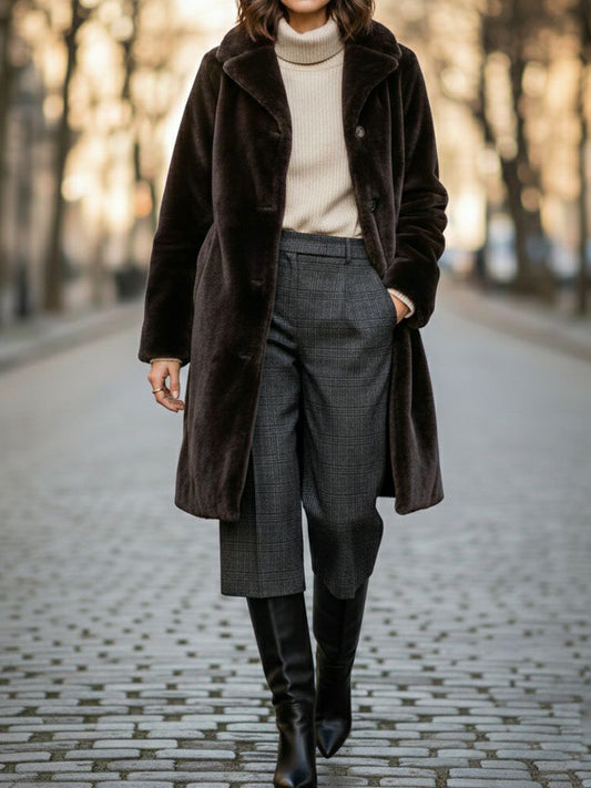 Recycled Vegan Fur Coat in Chocolate
