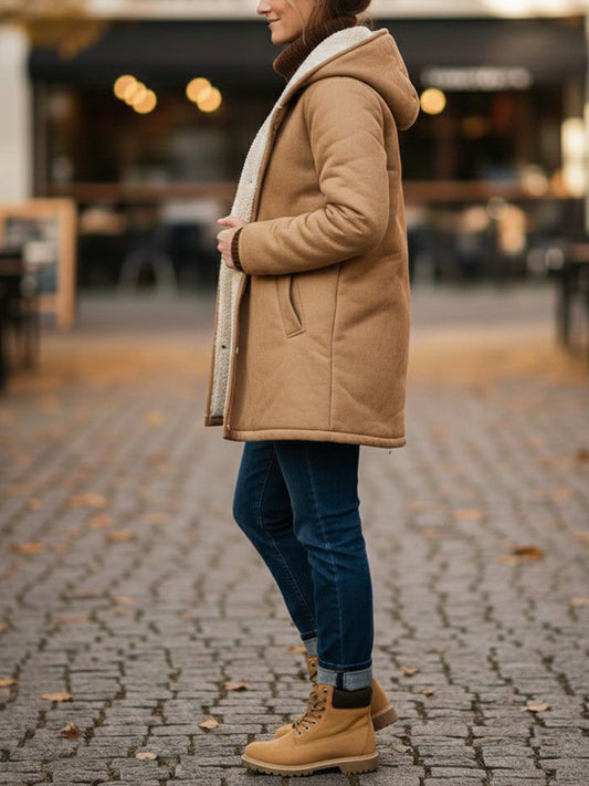 Recycled Vegan Shearling Coat in Tan Recycled Vegan Shearling