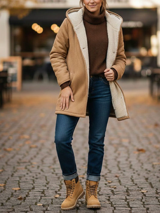 Recycled Vegan Shearling Coat in Tan Recycled Vegan Shearling