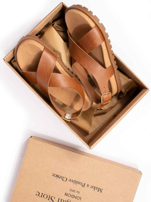 Cross Over Footbed Sandals in Tan