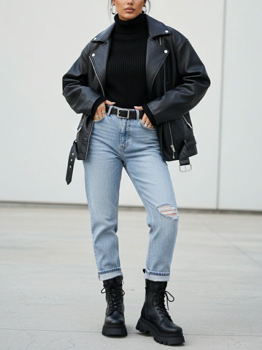 Track Sole 8-Eye Lace Up Boots in Black