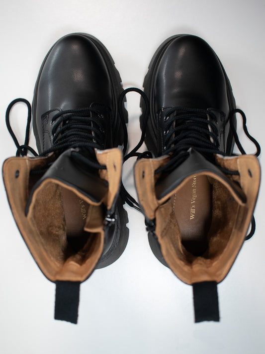 Track Sole 8-Eye Lace Up Boots in Black