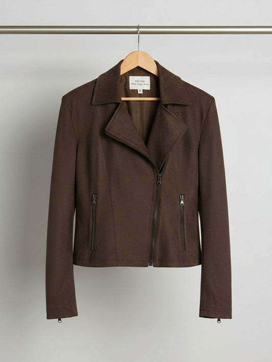 Vegan Suede Biker Jacket in Dark Brown Vegan Suede