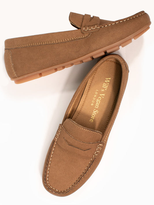Vegan Suede Penny Loafers in Chestnut Vegan Suede