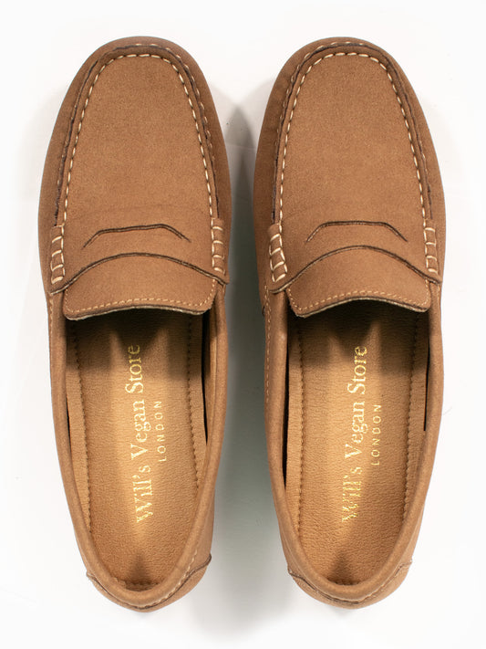 Vegan Suede Penny Loafers in Chestnut Vegan Suede