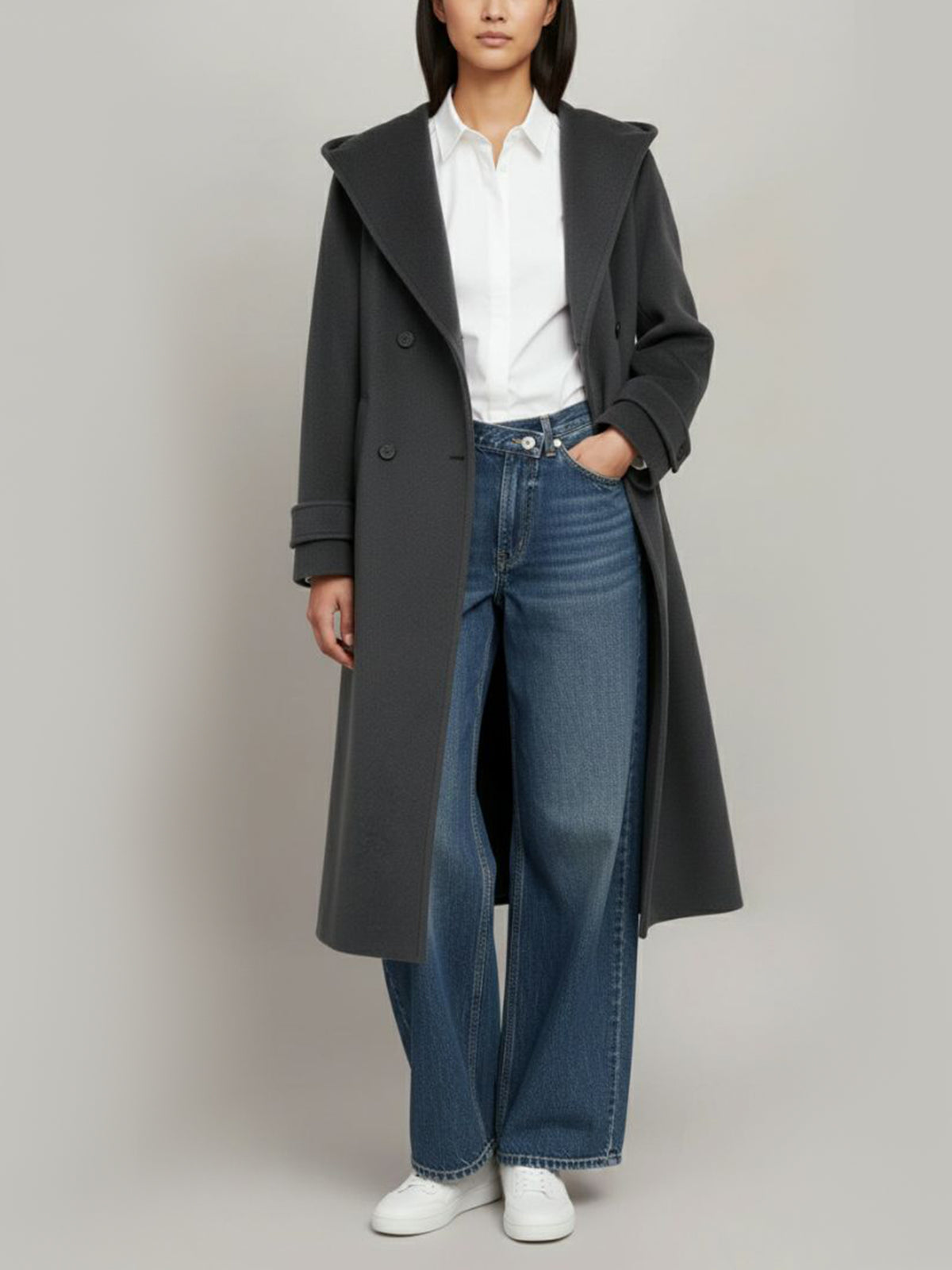 Vegan Wool Oversize Coat in Grey