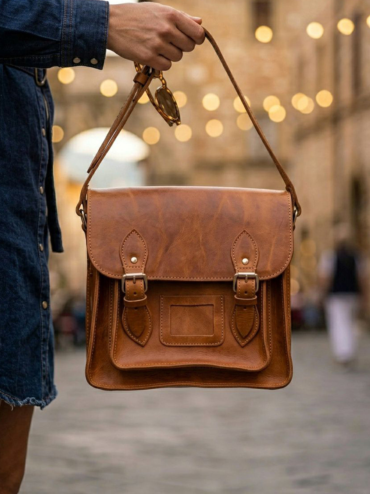 Small Backpack Satchel in Tan, back view