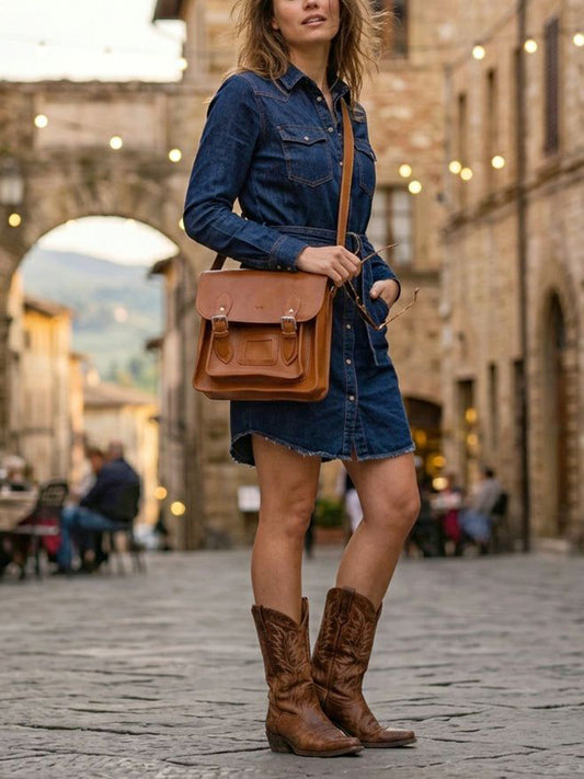 Small Backpack Satchel in Tan, back view