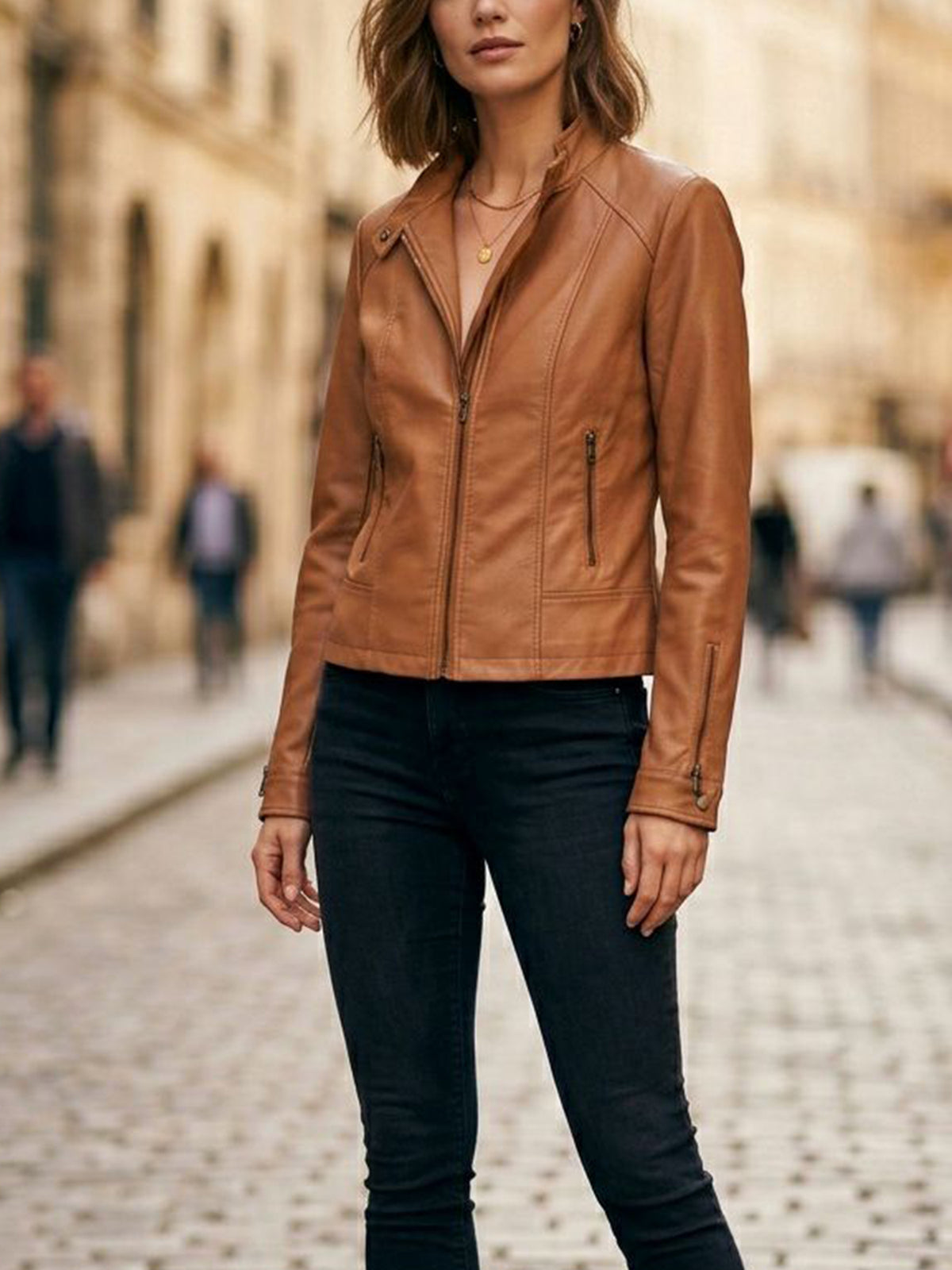 Racer Jacket in Tan Vegan Leather