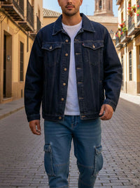 Recycled Denim Jacket in Dark Blue