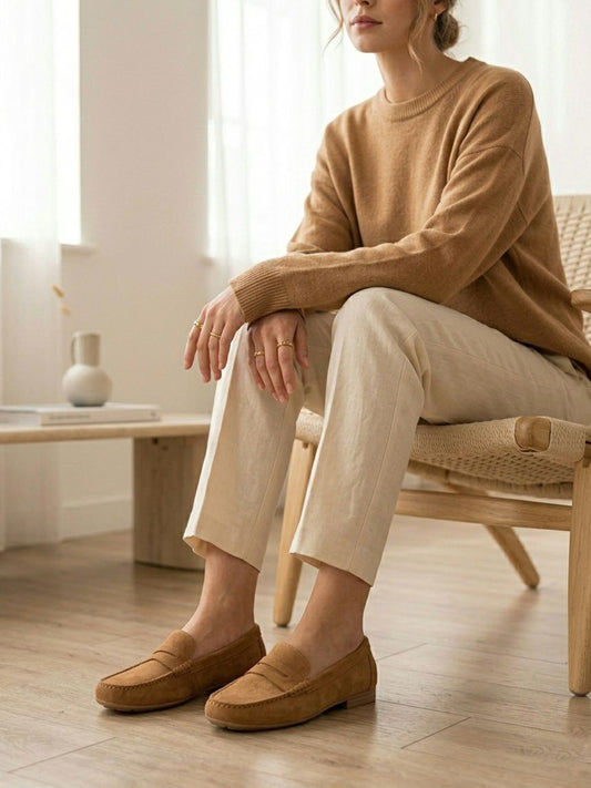 Vegan Suede Penny Loafers in Chestnut Vegan Suede