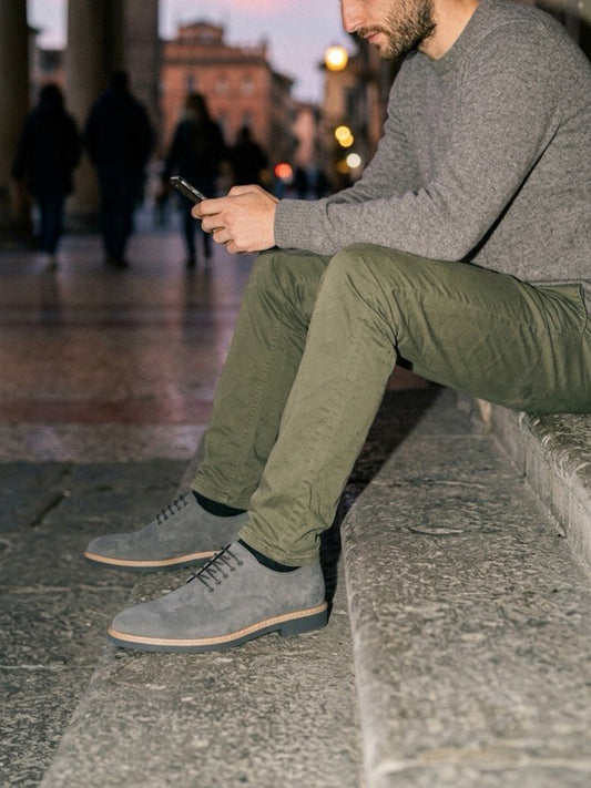Signature Derbys in Grey Vegan Suede