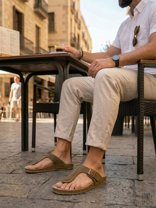 Toe Peg Footbed Sandals in Taupe Vegan Suede, toe detail